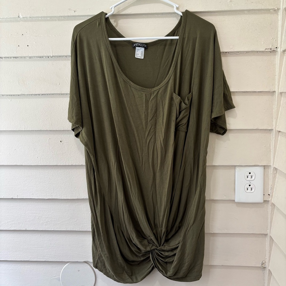 🔥5for$25🔥 Venus Plus Size Olive Green Tie Knot Front Tunic Top